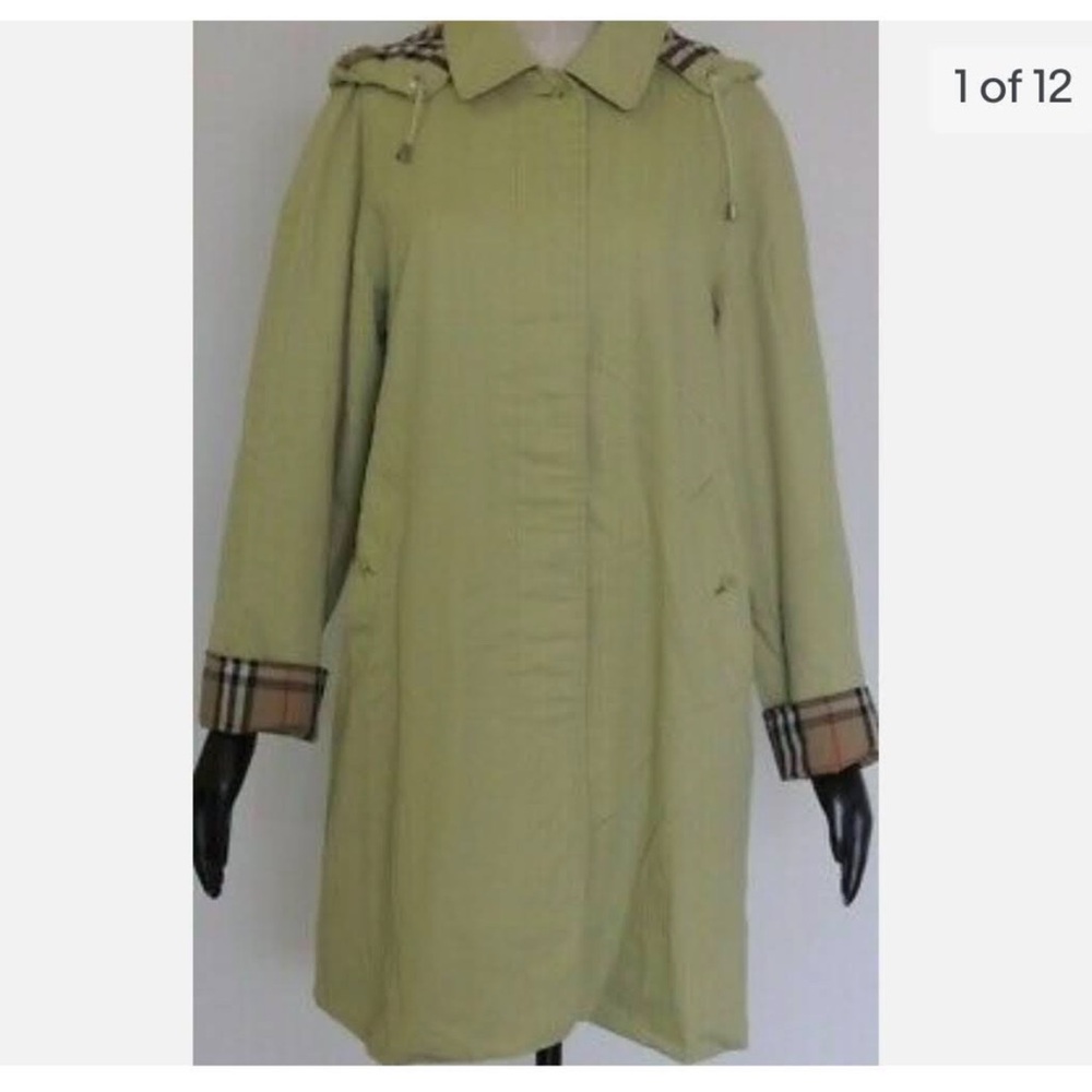 RARE Burberry Women's Olive Trench Coat with Plaid Accents